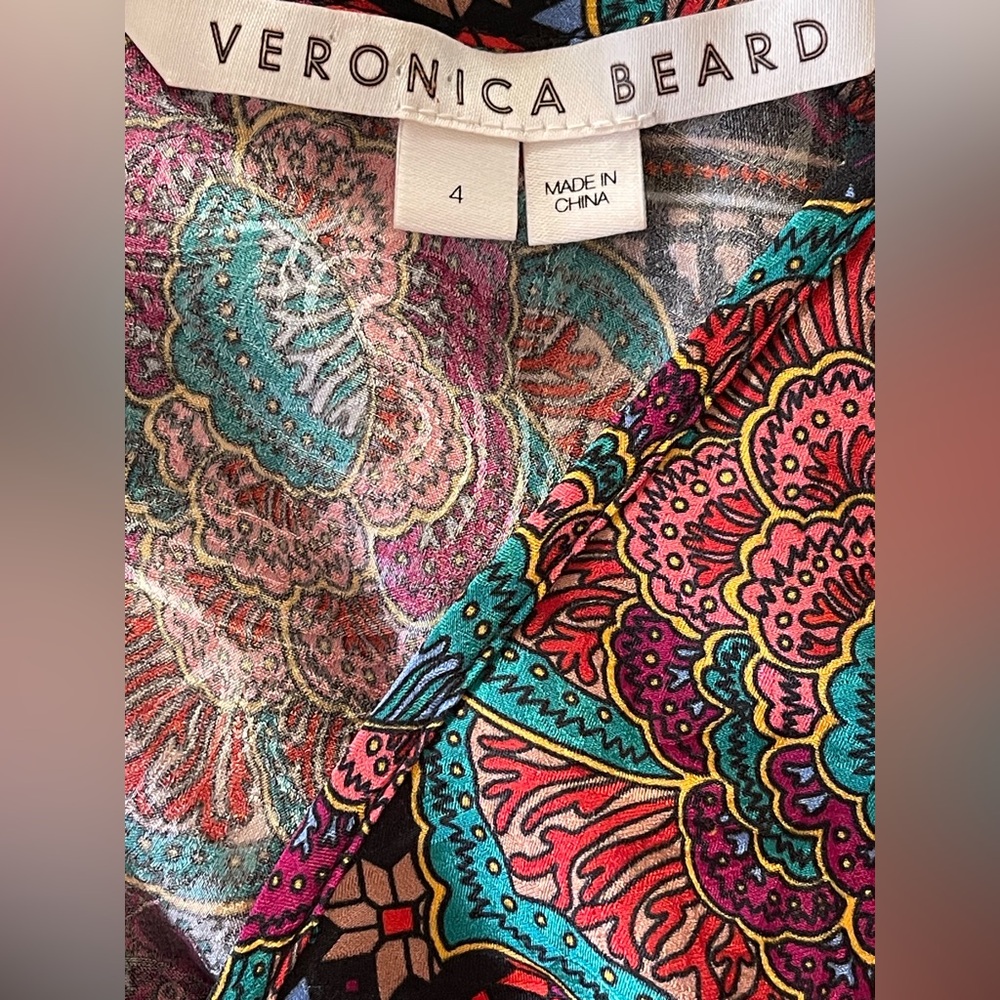 Veronica Beard Simmons Paisley Floral Silk Blend Top Puff Sleeves Y2K Size 4 - Picture 9 of 10